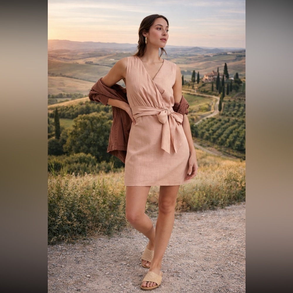 Anthropologie NWT Linen Wrap Mini Dress Size XXS.
